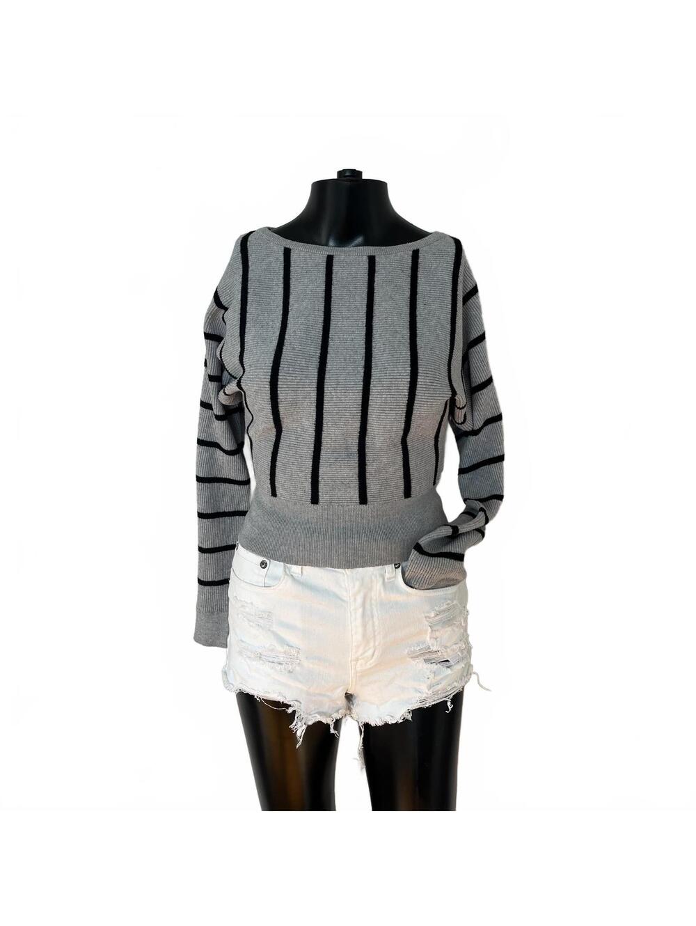 Express Gray & Black Striped Batwing Knit Sweater Womens XS